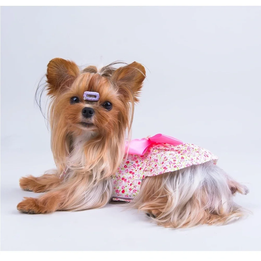 Floral Pink Bow Dog Dress M - Picture 6 of 9
